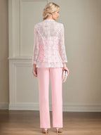 Costume pantalon mère de la mariée en chiffon sans manches épaules dénudées longueur au sol avec appliques