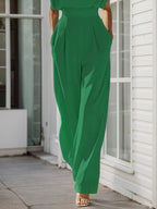 Damen Grüner Rundhals Ärmelloser Eleganter Jumpsuit