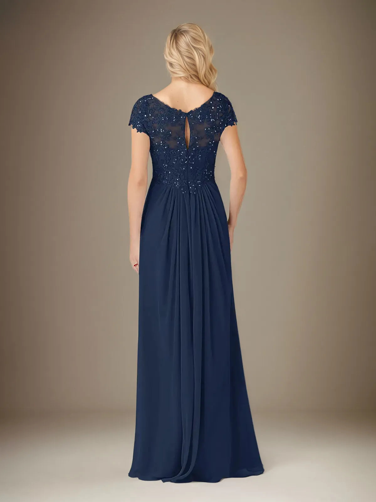 A Line Chiffon V Neck Short Sleeves Floor Length Pleated Mother of the Bride Dresses With Sequins
