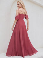 Cinnamon Rose Chiffon A Line Spaghetti Straps Floor Length Bridesmaid Dress