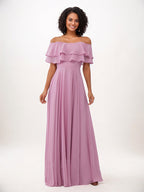 Wisteria A-Line Chiffon Ruffles Off-The-Shoulder Sleeveless Floor-Length Bridesmaid Dresses