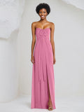 A Line Chiffon Off the Shoulder Sleeveless Floor Length Bridesmaid Dress