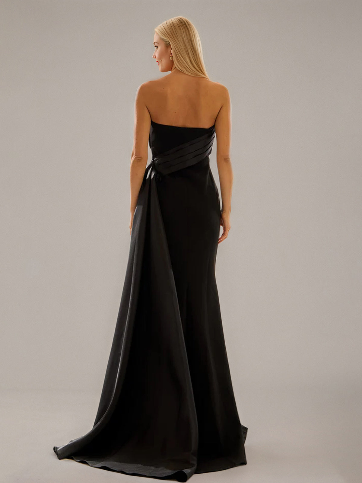 black stretch crepe bridesmaid dress Azazie Rinna
