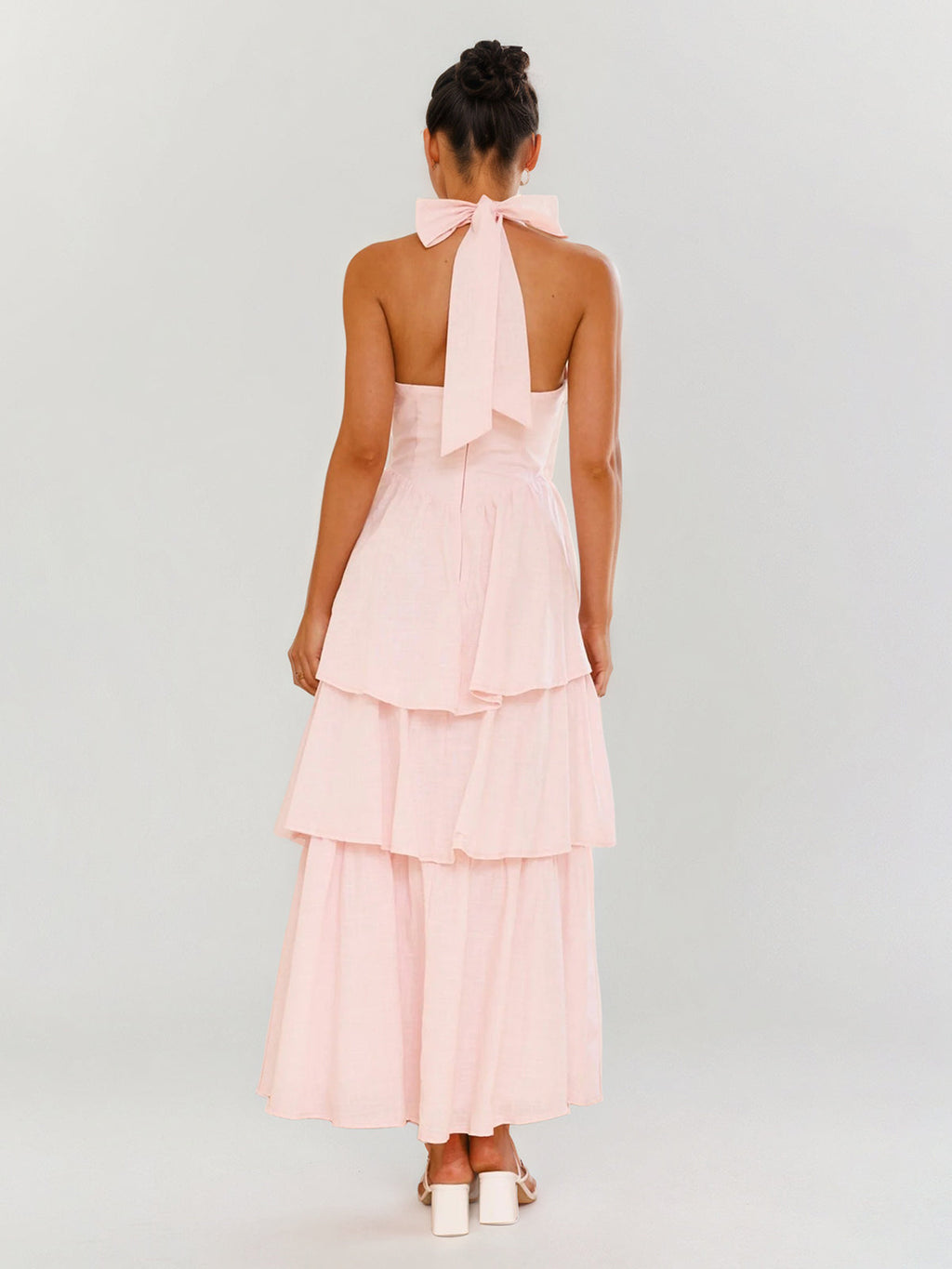 Pink Chiffon A Line Halter Neck Sleeveless Ankle Length Bridesmaid Dresses