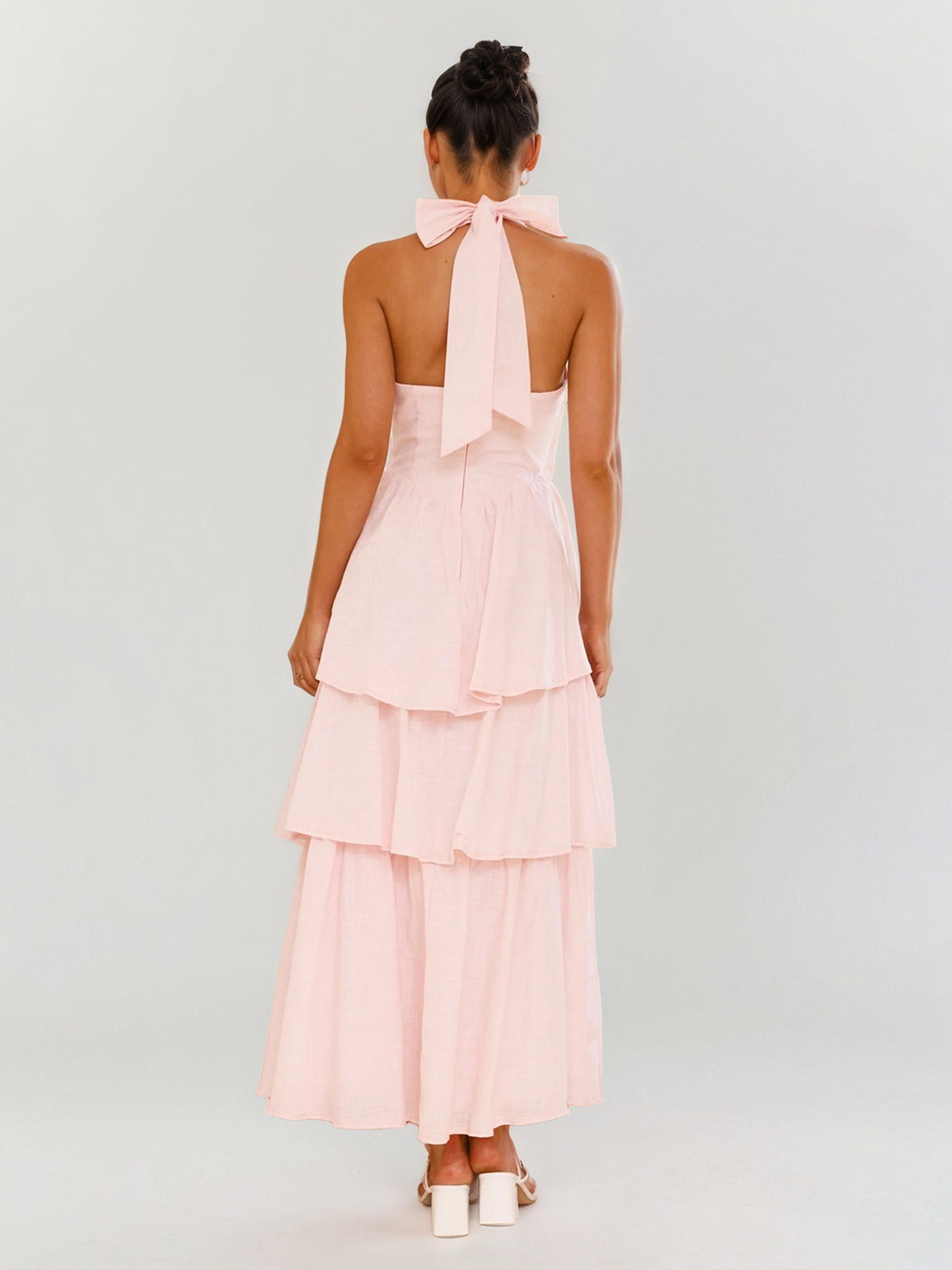 Pink Chiffon A Line Halter Neck Sleeveless Ankle Length Bridesmaid Dresses