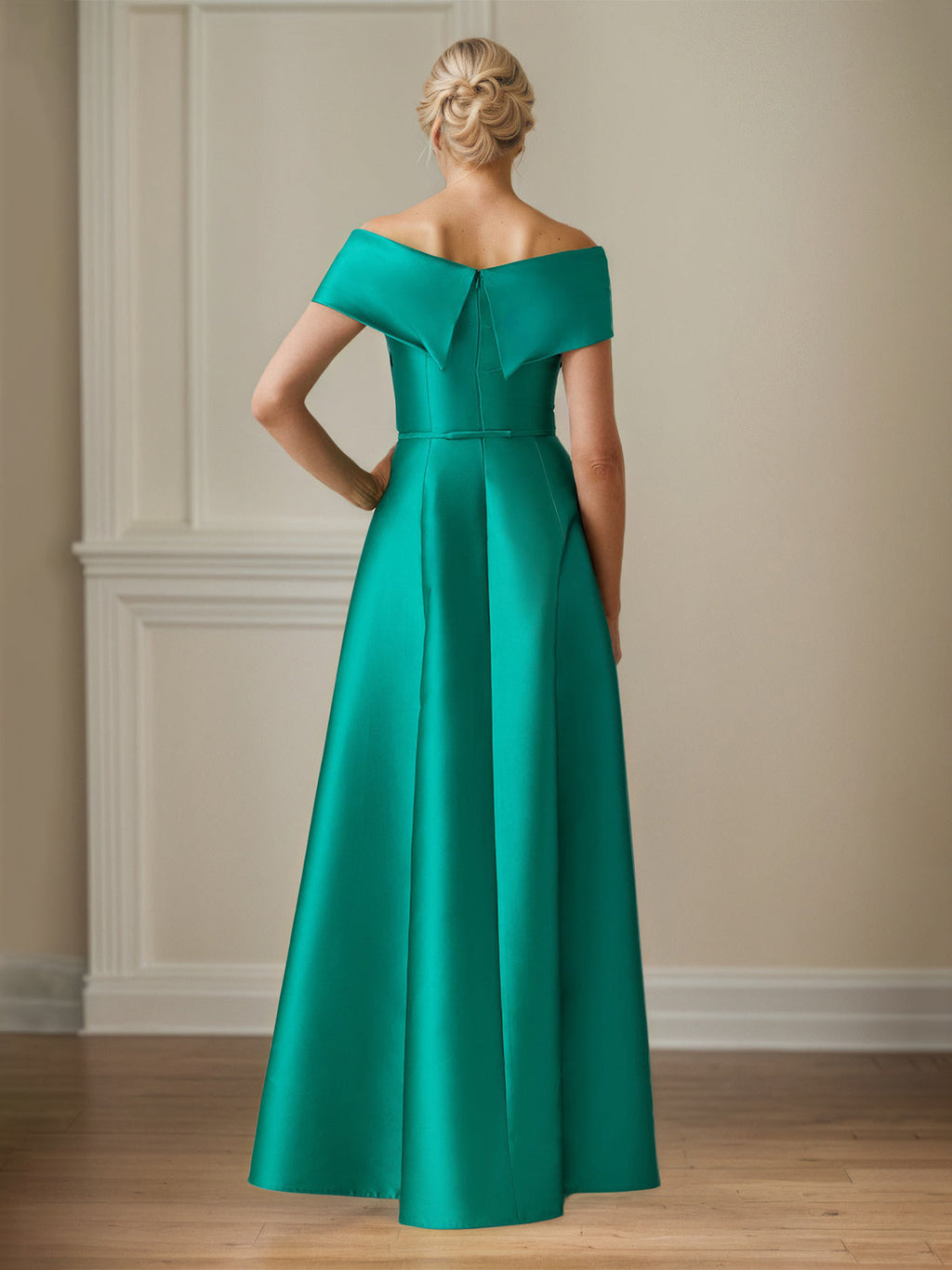 Jade Satin A-Linien Schulterfreies bodenlanges Kleid der Brautmutter
