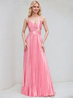 Peony Satin A Line Spaghetti Straps Sleeveless Floor Length Bridesmaid Dress