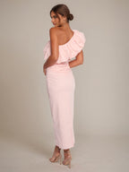 Ballet Pink Chiffon Sheath/Column One Shoulder Sleeveless Ankle Length Bridesmaid Dress