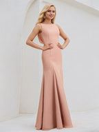 Dusty Rose Chiffon Trumpet/Mermaid Boat Neck Floor Length Bridesmaid Dress