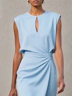 Abiti al ginocchio senza maniche a guaina/colonna in chiffon blu con scollo a barchetta