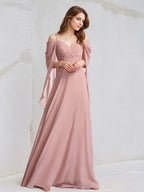 Dusty Rose Chiffon A Line Spaghetti Straps Floor Length Bridesmaid Dress