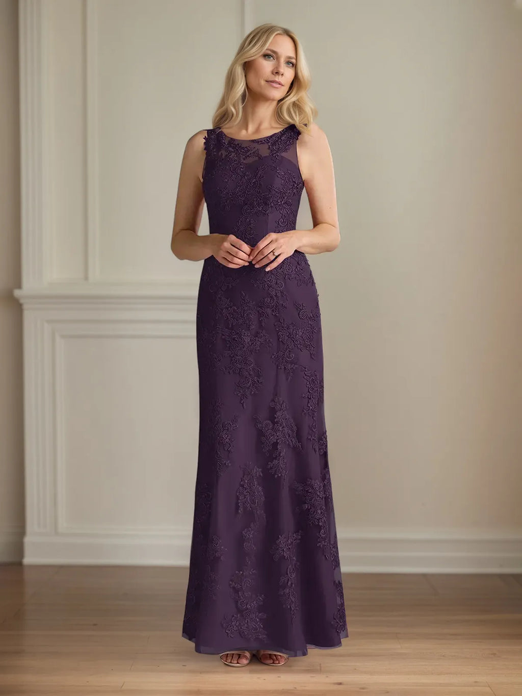 Trompeten-/Meerjungfrauen-Chiffon-Kleid mit Rundhalsausschnitt, Cape-Ärmeln und bodenlang