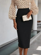 Apricot Peplum Chiffon Long Sleeve Balloon Sleeve Sheath Midi Dress