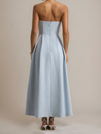 Powder Blue A Line Stretch Crepe Sweetheart Ankle Length Dress