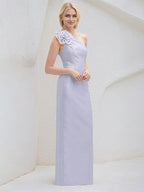 Lavender Sheath/Column One Shoulder Sleeveless Floor Length Satin Bridesmaid Dresses