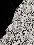 Black Lace Ruffled Velvet Square Neck Long Sleeve Sheath Midi Dress
