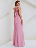 Chiffon Sheath/Column Square Neck Sleeveless Floor Length Bridesmaid Dress