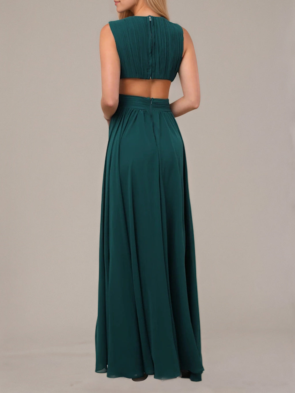 Abiti verdi a linea A in chiffon senza maniche con scollo a V e lunghezza fino al pavimento