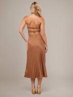 Light Brown Satin A Line Sweetheart Sleeveless Tea Length Bridesmaid Dress