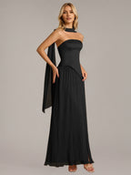 A Line Satin Off The Shoulder Sleeveless Floor Length Dress
