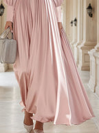 Fashionable And Elegant High-End Pleated Satin Maxi Dress