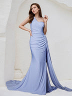 Lavender Chiffon Sheath/Column One Shoulder Sleeveless Floor Length Bridesmaid Dress
