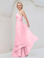 Robe demoiselle d'honneur rose en chiffon ligne A col halter longue