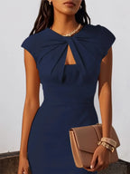 Abito midi aderente senza maniche blu violaceo con scollo rotondo arricciato