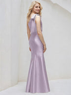 Lilac Sheath/Column One Shoulder Sleeveless Floor Length Satin Bridesmaid Dresses
