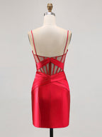 Robe mini plissée moulante avec corset transparent et fente