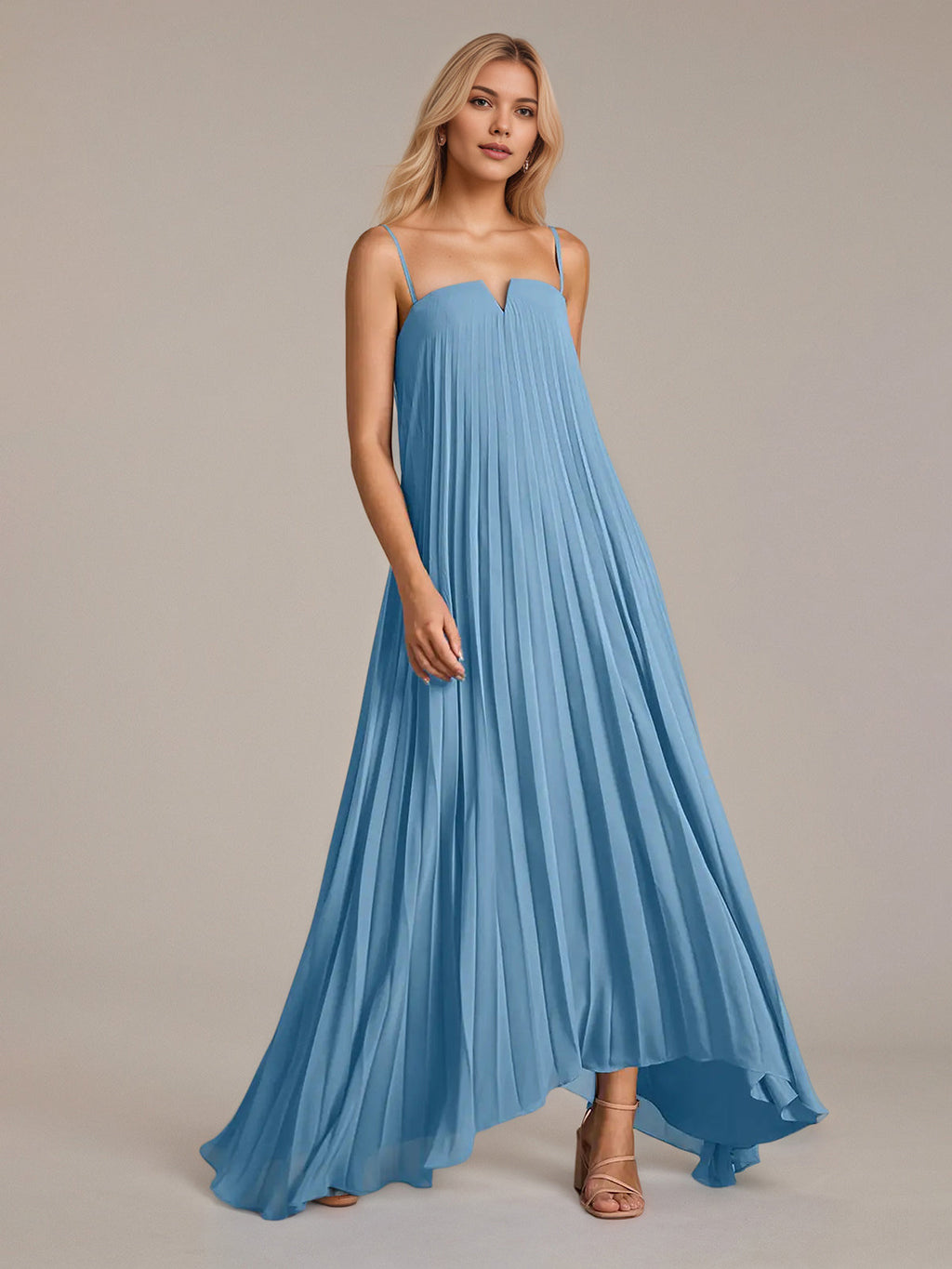 Blaues A-Linien Satin Schulterfreies Ärmelloses bodenlanges Kleid