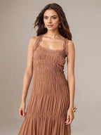 A Line Chiffon Square Neck Sleeveless Floor Length Pleated Dresses