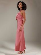 Rose Pink Satin Sheath/Column One Shoulder Ankle Length Bridesmaid Dresses