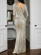 Abito da sera sirena champagne con paillettes argento