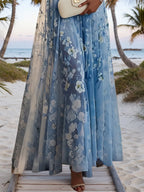 Light Blue Chiffon V Neck Sleeveless A-Line Maxi Dress