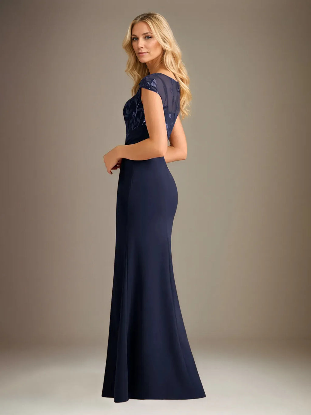 Trumpet/Mermaid Stretch Crepe Scoop Neck Cape Sleeve Floor Length Dress