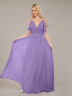 Tahiti A Line Chiffon Spaghetti Straps Sleeveless Floor-Length Bridesmaid Dresses