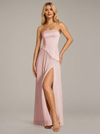 A Line Satin Off The Shoulder Sleeveless Floor Length Dress