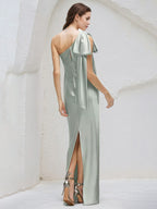 Sheath/Column One Shoulder Sleeveless FloorLength Chiffon Bridesmaid Dresses With Bow