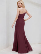 Cabernet Chiffon A Line One Shoulder Sleeveless Floor Length Bridesmaid Dress