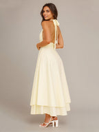 Zitronengelbes Chiffon-A-Linien-Kleid mit Neckholder, ärmellos, knöchellang, Brautjungfernkleid
