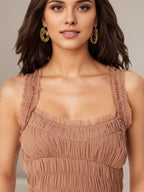 A Line Chiffon Square Neck Sleeveless Floor Length Pleated Dresses