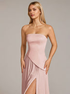 A Line Satin Off The Shoulder Sleeveless Floor Length Dress