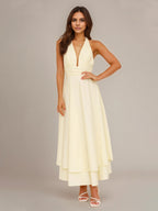 Zitronengelbes Chiffon-A-Linien-Kleid mit Neckholder, ärmellos, knöchellang, Brautjungfernkleid