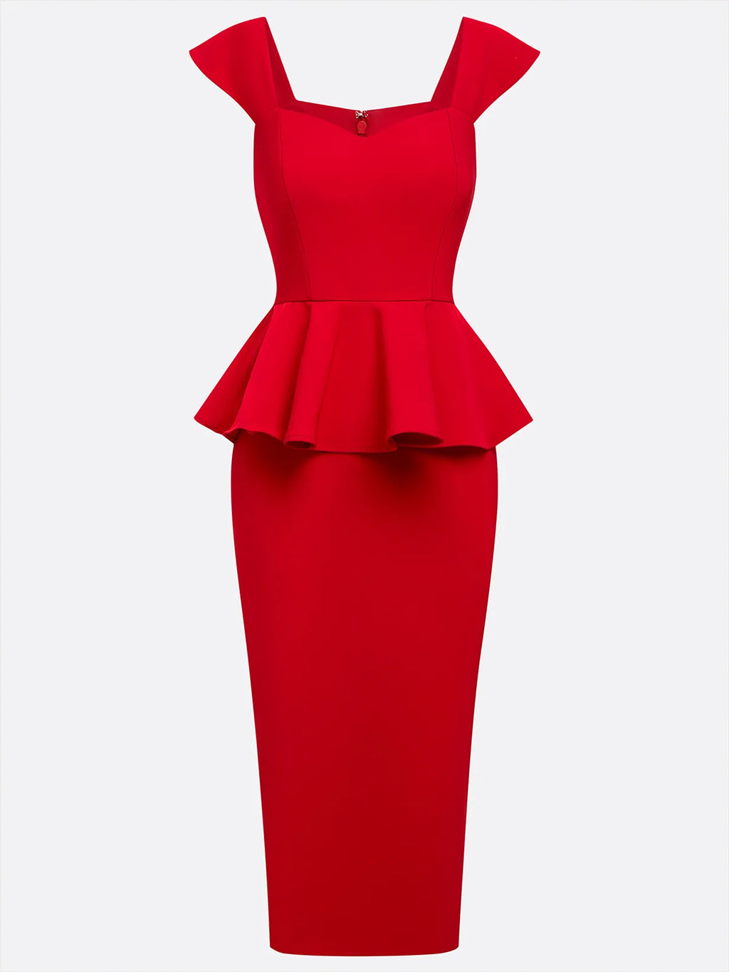 Rotes Peplum quadratischer Ausschnitt ärmelloses Etui Midikleid