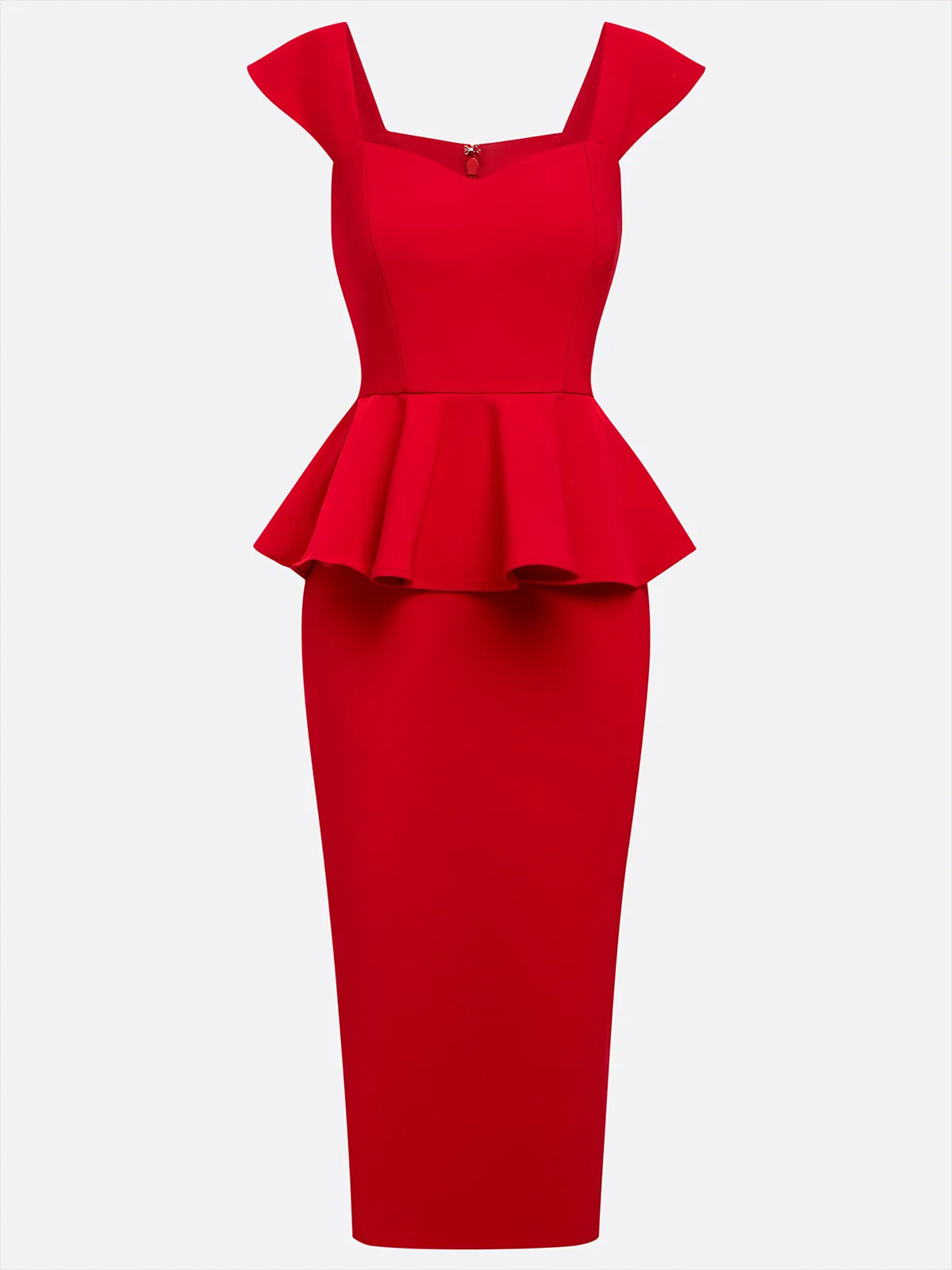 Rotes Peplum quadratischer Ausschnitt ärmelloses Etui Midikleid