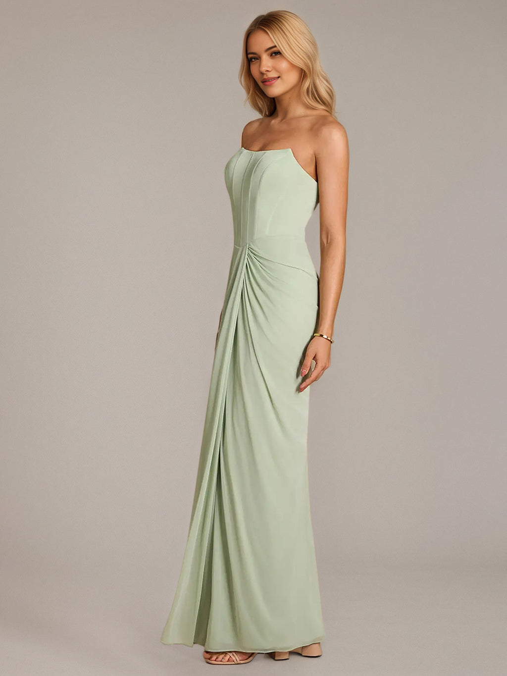 Green Sheath/Column Chiffon Off The Shoulder Sleeveless Floor Length Dresses