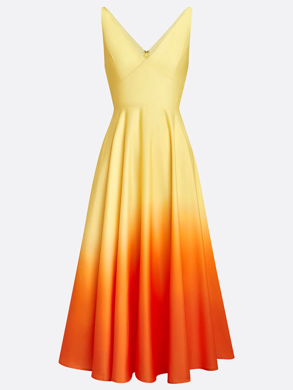 Abito midi arancione ombré classico a linea A con scollo a V e senza maniche