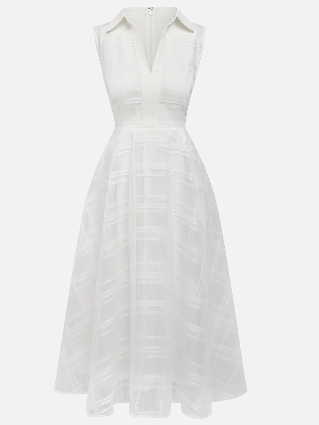Weißes Hemdkleid mit Hemdkragen Ärmelloses A-Linien Midikleid