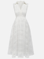 Weißes Hemdkleid mit Hemdkragen Ärmelloses A-Linien Midikleid